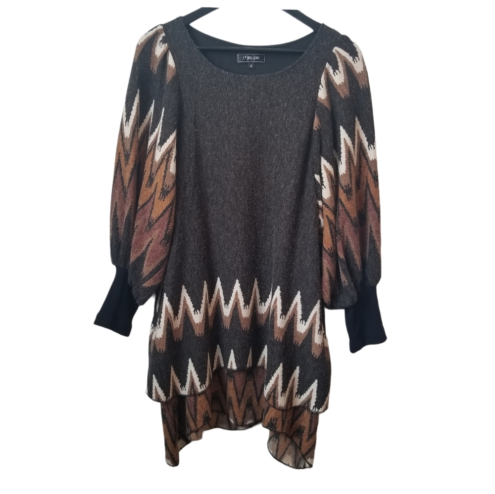 Minkas women's tribal print boho balloon sleeve tunic